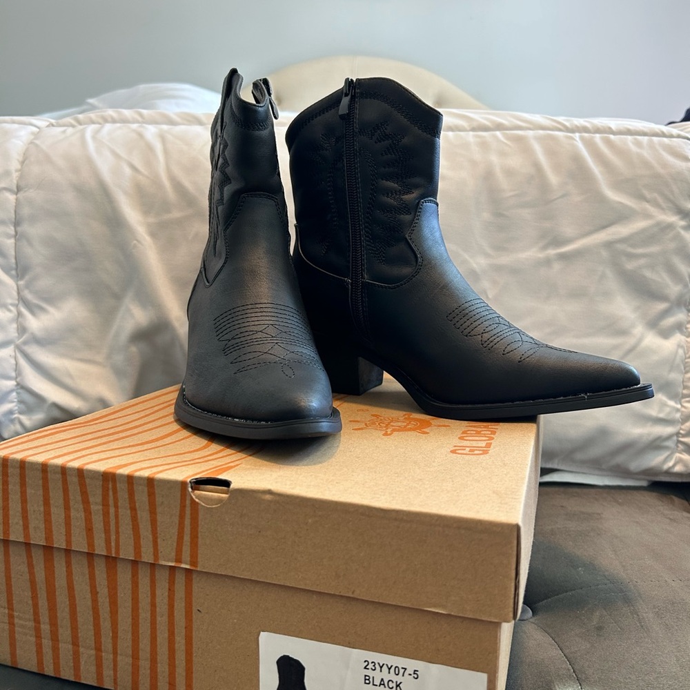 Black Western Ankle Boots Mid-Calf